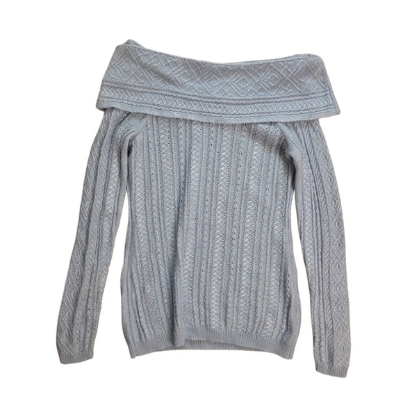 White House Black Market Sweaters - White House Black Market Gray Off-Shoulder Cable Knit Sweater